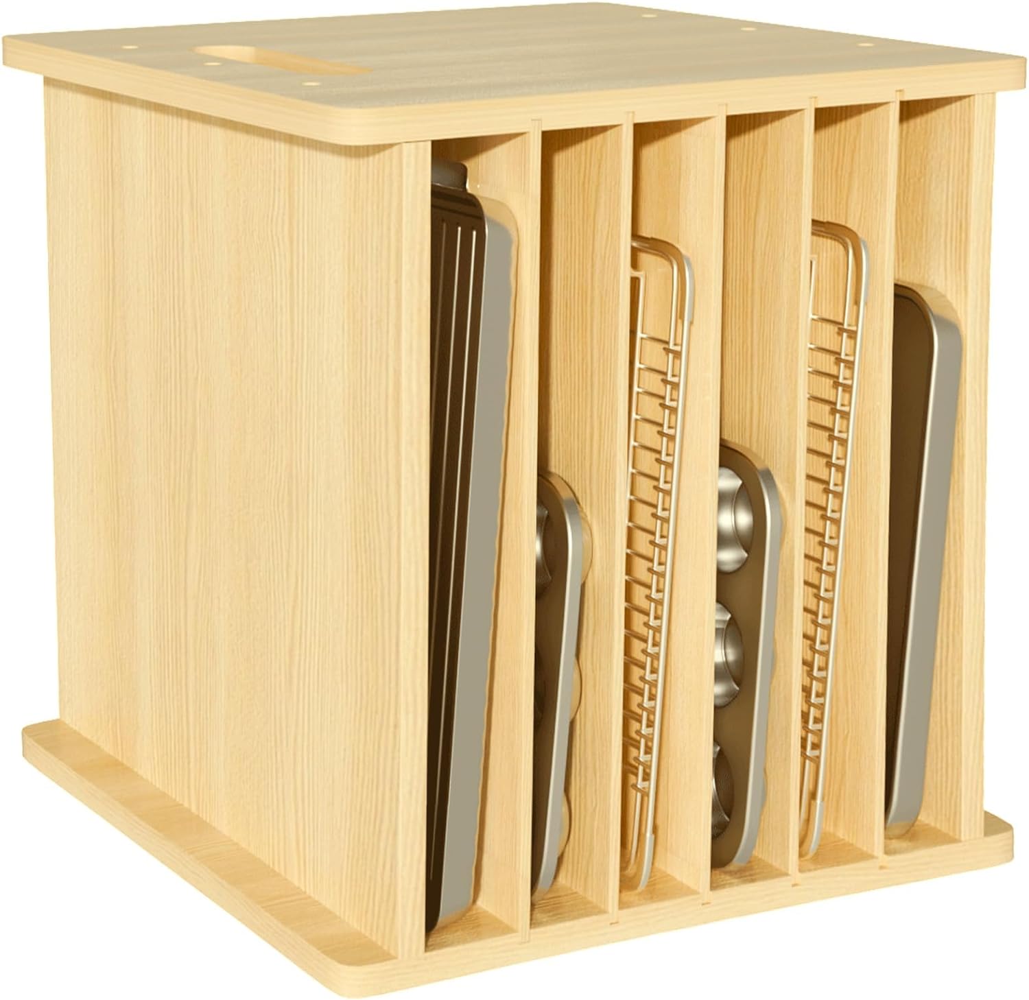 Kitchen Baking Sheet Organizer - Ahşap Fırın Tepsisi Bölücü Düzenleyici, Dikey