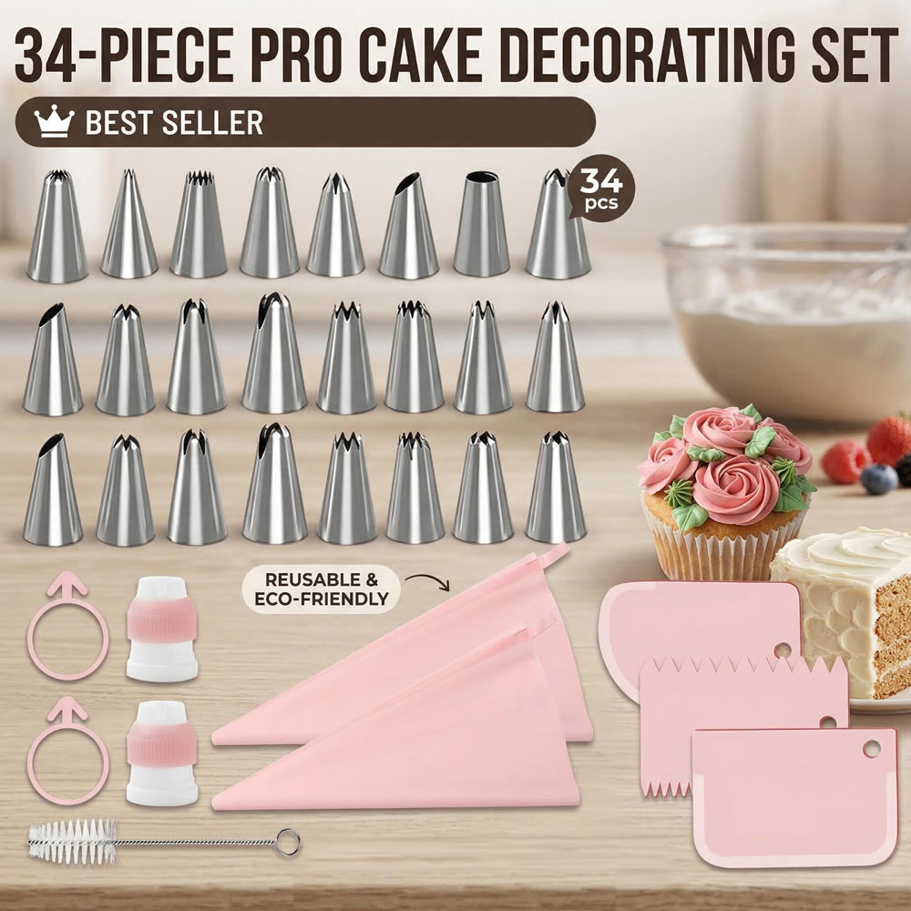 Decorating Tip Set - 34 Parça Pasta Süsleme Uçları Seti,