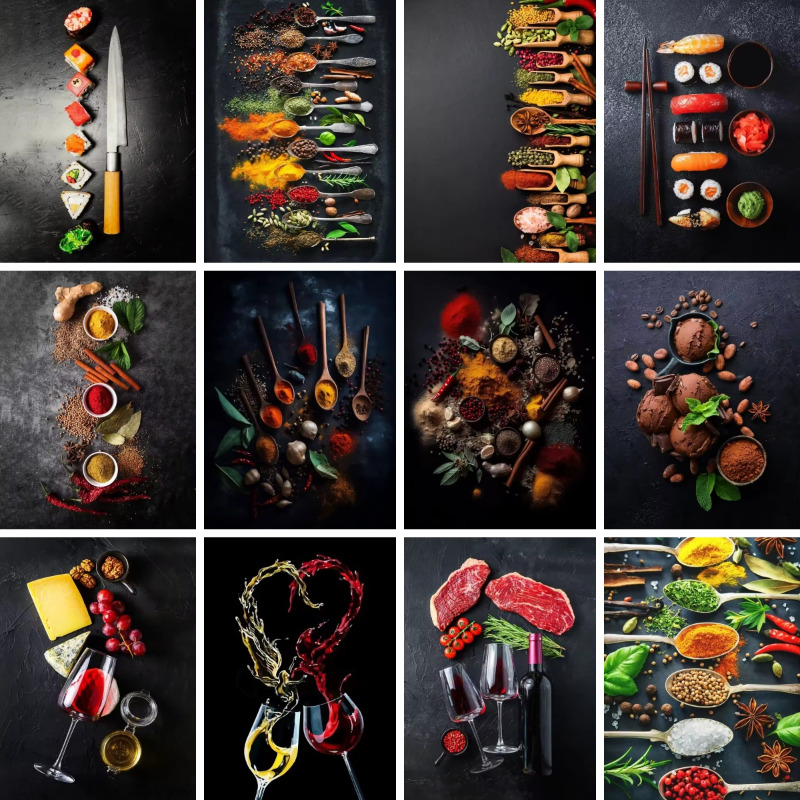 Kitchen Utensils - 1 adet çerçevesiz dekoratif sanat baskı,